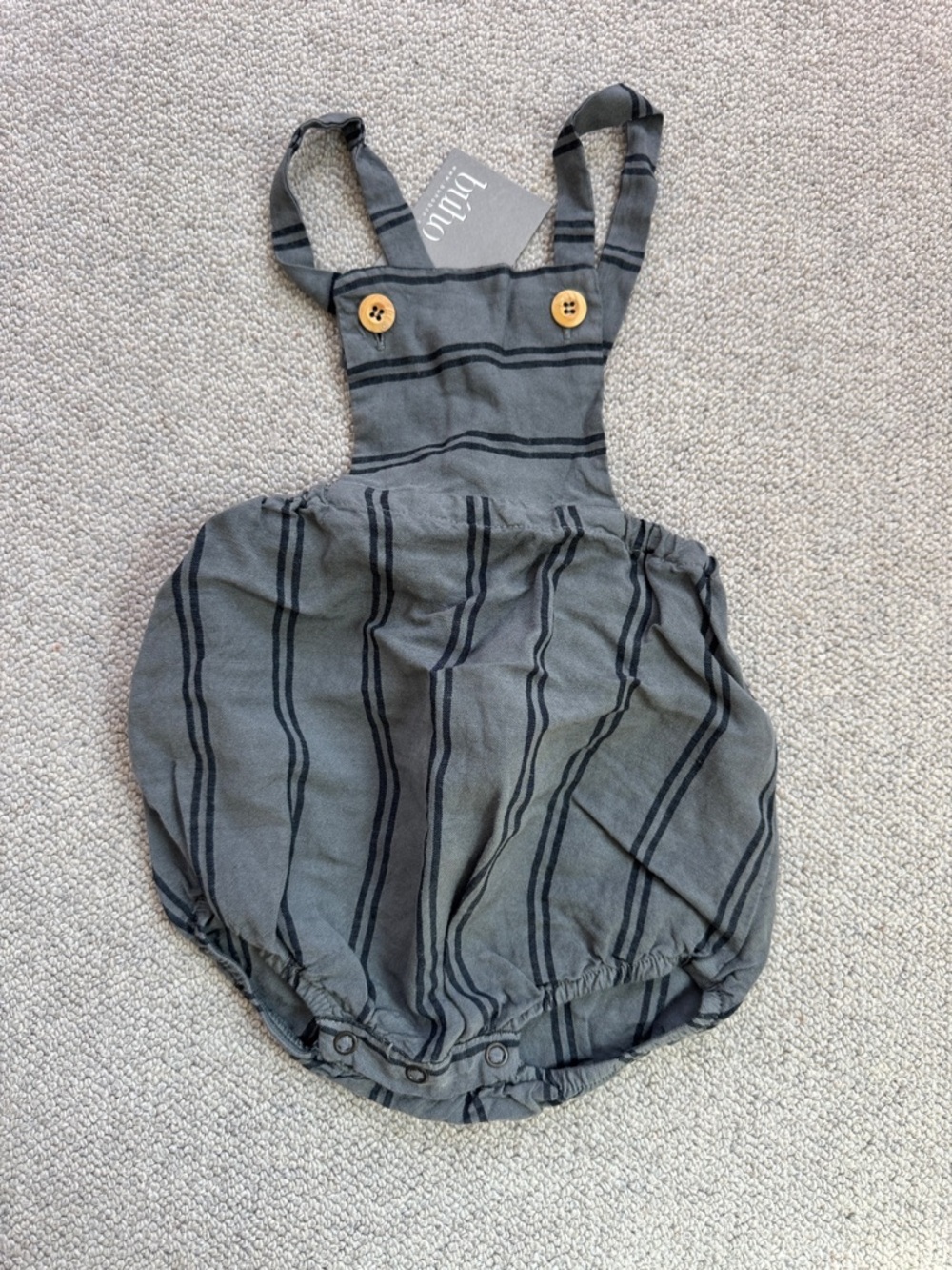 bûmo Grey Striped Baby One-Piece Romper with Button Straps